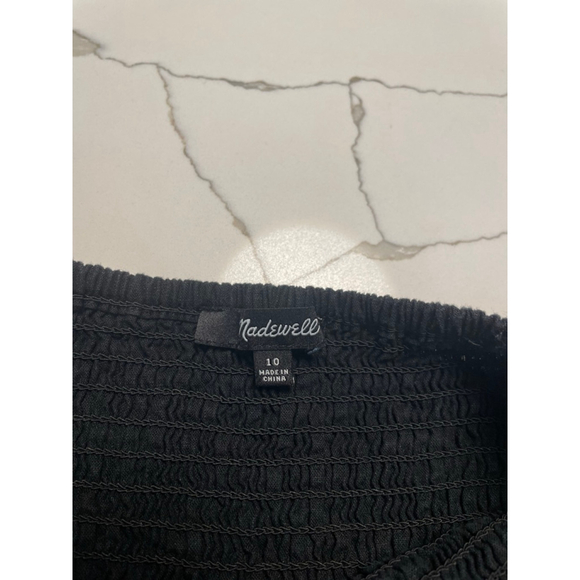 Madewell Linen Blend Black Smocked Ruffle Strap Romper Size 10 Minimalist - Picture 6 of 10